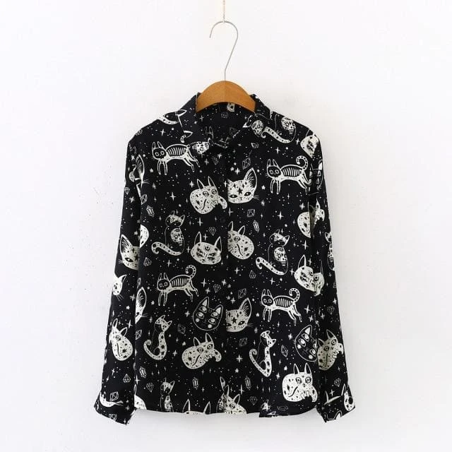 Japanese Black White Cartoon Cat Print Shirts FY051 8 Japanese Black White Cartoon Cat Print Shirts FY051 - Image 8