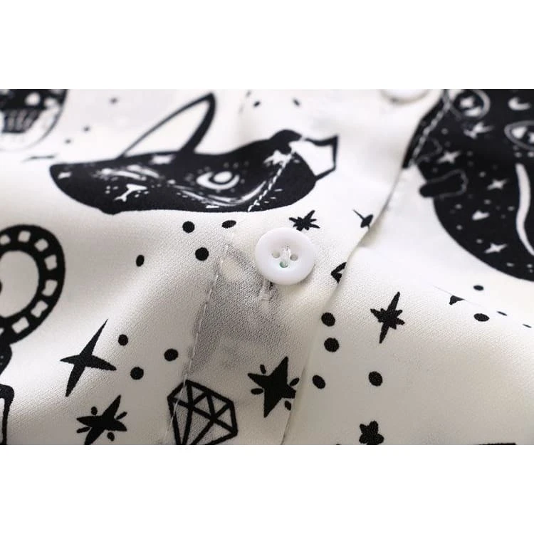 Japanese Black White Cartoon Cat Print Shirts FY051 11 Japanese Black White Cartoon Cat Print Shirts FY051 - Image 11