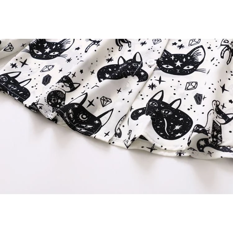 Japanese Black White Cartoon Cat Print Shirts FY051 7 Japanese Black White Cartoon Cat Print Shirts FY051 - Image 7