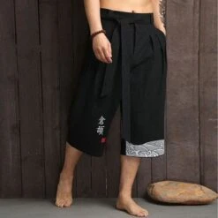 Japanese Fashion Men Loose Linen Cropped Pants BE011