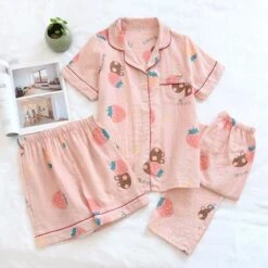 Japanese Fashion Pajama Cartoon Print Double Gauze Set BE013 -EgrilDoll Fashion Outlet Store japanese fashion pajama cartoon print double gauze set be013 101