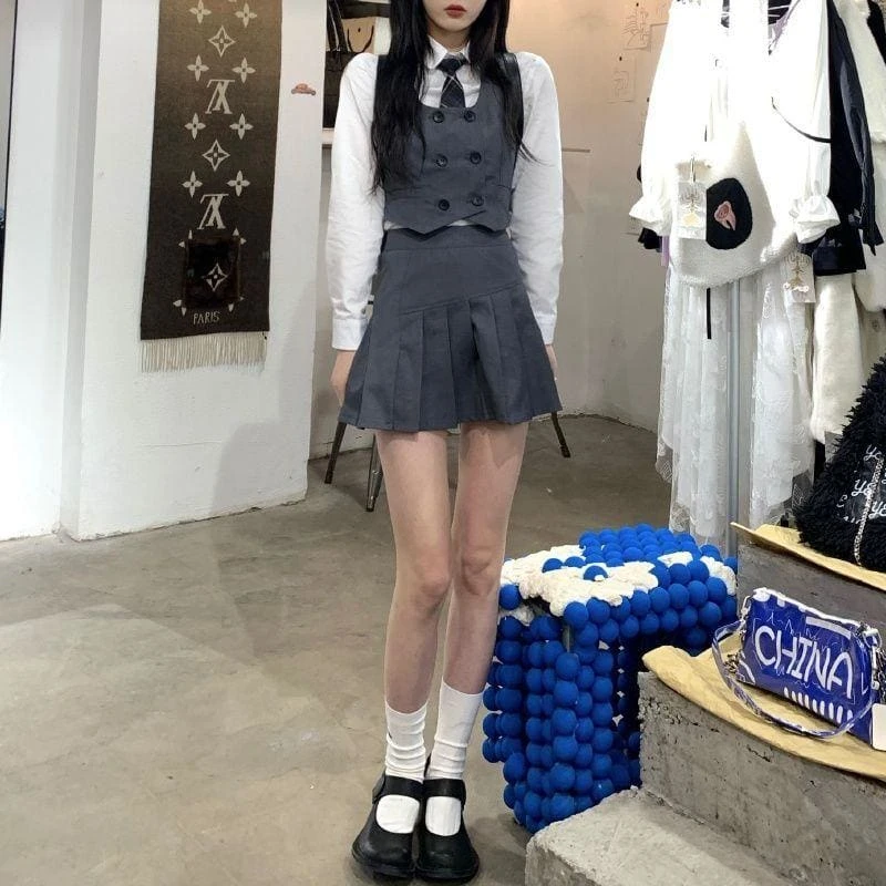 Japanese White Tops Pleated Skirt JK Uniform Suit EG16659 5 Japanese White Tops Pleated Skirt JK Uniform Suit EG16659 - Image 5