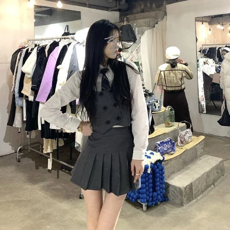 Japanese White Tops Pleated Skirt JK Uniform Suit EG16659 4 Japanese White Tops Pleated Skirt JK Uniform Suit EG16659 - Image 4