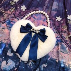 JK Lolita Heart Plush Cute Pearl Chain Hand Bag BE197 -EgrilDoll Fashion Outlet Store jk lolita heart plush cute pearl chain hand bag be197 288