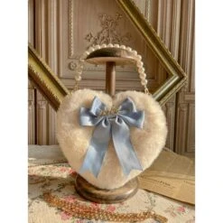 JK Lolita Heart Plush Cute Pearl Chain Hand Bag BE197 -EgrilDoll Fashion Outlet Store jk lolita heart plush cute pearl chain hand bag be197 349