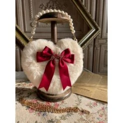JK Lolita Heart Plush Cute Pearl Chain Hand Bag BE197 -EgrilDoll Fashion Outlet Store jk lolita heart plush cute pearl chain hand bag be197 745