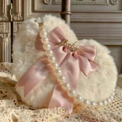 JK Lolita Heart Plush Cute Pearl Chain Hand Bag BE197 -EgrilDoll Fashion Outlet Store jk lolita heart plush cute pearl chain hand bag be197 919