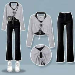 K-fashion Lace Up Top T-shirt Three Piece Set ON249 32 K-fashion Lace Up Top T-shirt Three Piece Set ON249 -EgrilDoll Fashion Outlet Store k fashion lace up top t shirt three piece set on249 gray two black pants 02 s sweat suit 682