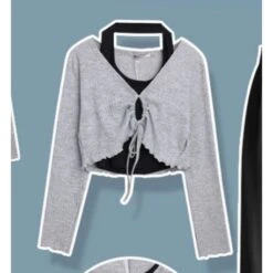 K-fashion Lace Up Top T-shirt Three Piece Set ON249 25 K-fashion Lace Up Top T-shirt Three Piece Set ON249 -EgrilDoll Fashion Outlet Store k fashion lace up top t shirt three piece set on249 gray two s sweat suit 272