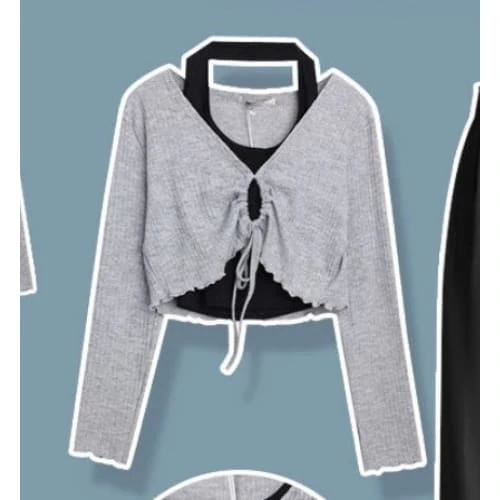 K-fashion Lace Up Top T-shirt Three Piece Set ON249 7 K-fashion Lace Up Top T-shirt Three Piece Set ON249 - Image 7