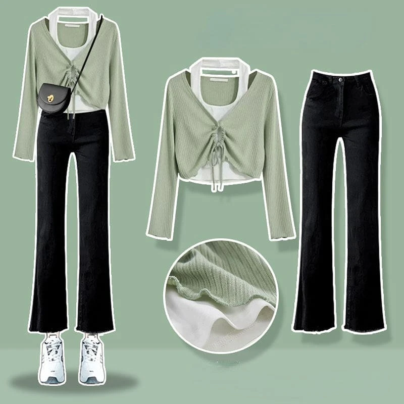 K-fashion Lace Up Top T-shirt Three Piece Set ON249 15 K-fashion Lace Up Top T-shirt Three Piece Set ON249 - Image 15