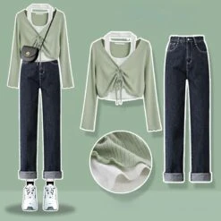 K-fashion Lace Up Top T-shirt Three Piece Set ON249 37 K-fashion Lace Up Top T-shirt Three Piece Set ON249 -EgrilDoll Fashion Outlet Store k fashion lace up top t shirt three piece set on249 green two dark blue jeans s sweat 401