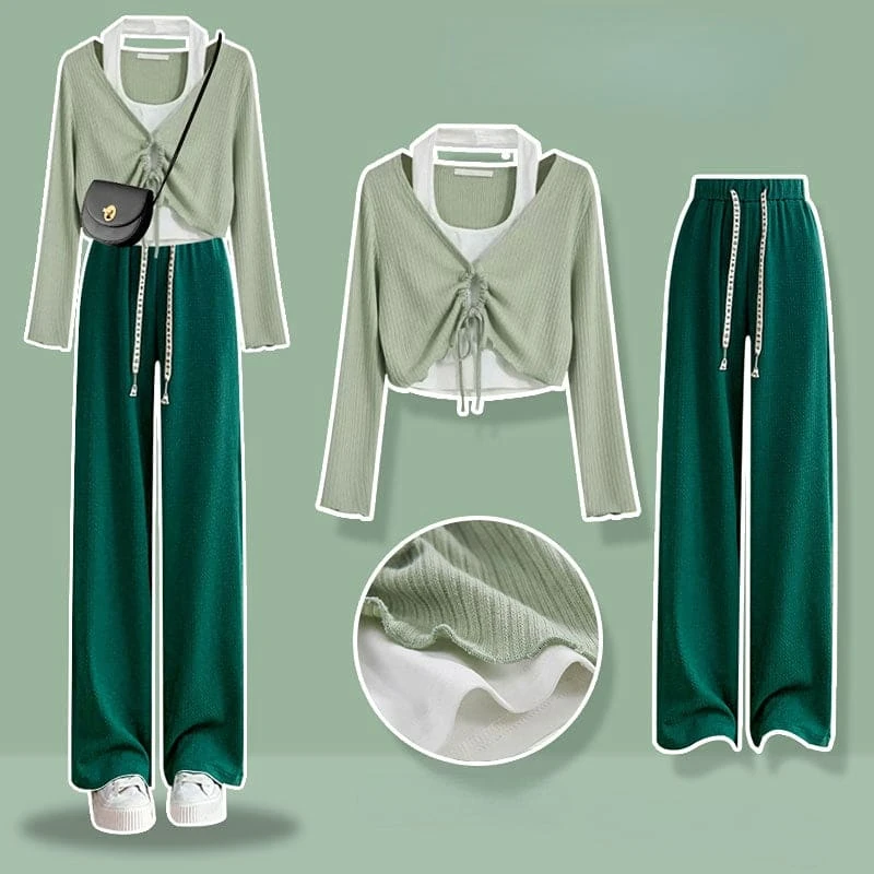 K-fashion Lace Up Top T-shirt Three Piece Set ON249 11 K-fashion Lace Up Top T-shirt Three Piece Set ON249 - Image 11