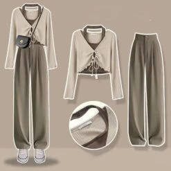 K-fashion Lace Up Top T-shirt Three Piece Set ON249 24 K-fashion Lace Up Top T-shirt Three Piece Set ON249 -EgrilDoll Fashion Outlet Store k fashion lace up top t shirt three piece set on249 khaki two pants s sweat suit 509