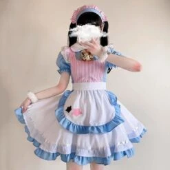 Kawaii Blue White Sweet Stars Lolita Cosplay Maid Dress SS1962