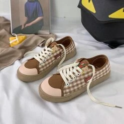 Kawaii Brown Flat Cute Bear Plaid Shoes FY0015 -EgrilDoll Fashion Outlet Store kawaii brown flat cute bear plaid shoes fy0015 466