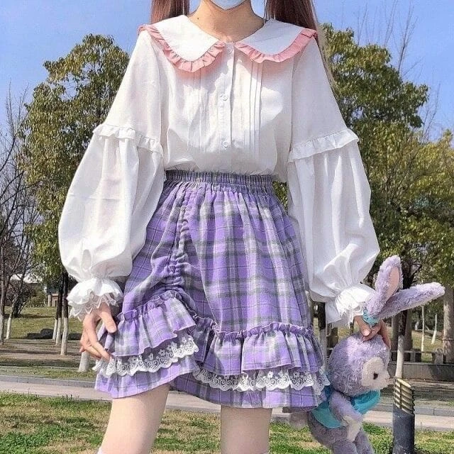 Kawaii Bunny Ear Sailor Collar Lace Ruffles White Blouses SP15872 2 Kawaii Bunny Ear Sailor Collar Lace Ruffles White Blouses SP15872 - Image 2