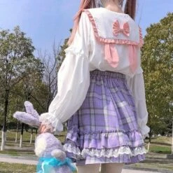 Kawaii Bunny Ear Sailor Collar Lace Ruffles White Blouses SP15872