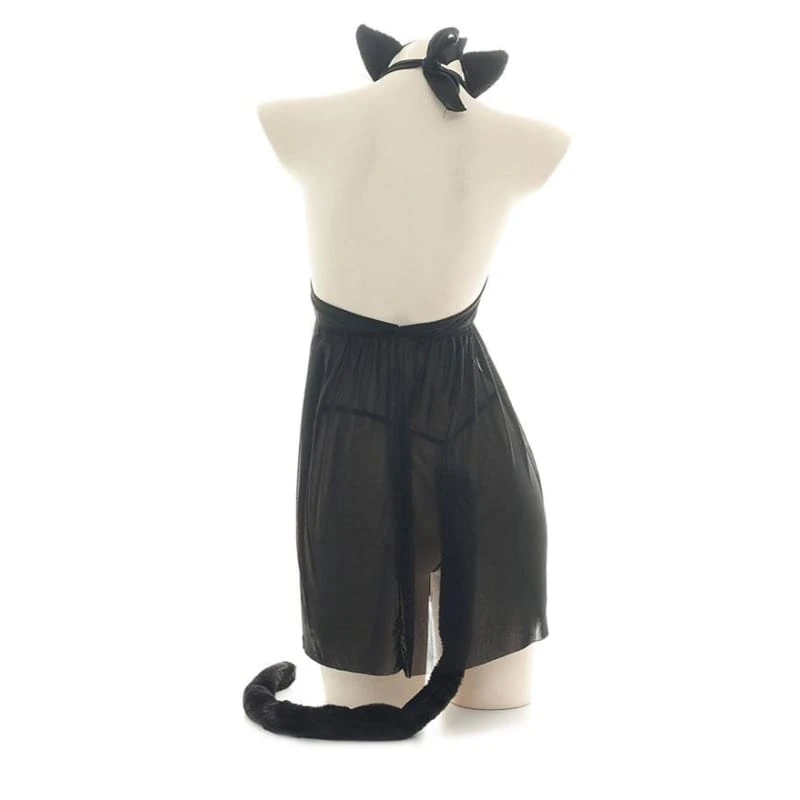 Kawaii Cat Girl Translucent Pajama Open Chest Nightdress With Ears And Tail Set EG392 3 Kawaii Cat Girl Translucent Pajama Open Chest Nightdress With Ears And Tail Set EG392 - Image 3