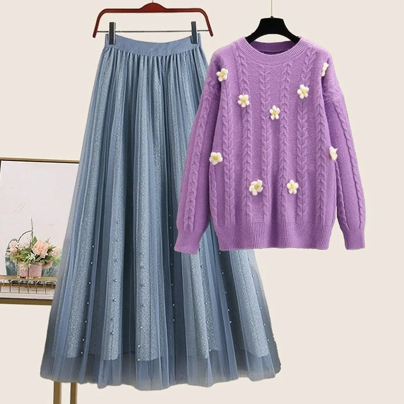 Kawaii Flowers Pastel Sweater Tulle Skirt Set ON242 2 Kawaii Flowers Pastel Sweater Tulle Skirt Set ON242 - Image 2