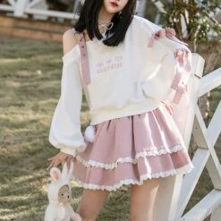 Kawaii Gamer Girl Hearts Black White Blouse Pink Skirt ON479 -EgrilDoll Fashion Outlet Store kawaii gamer girl hearts black white blouse pink skirt on479 hoodie overskirt s set 703