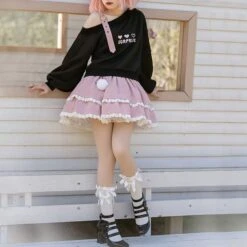 Kawaii Gamer Girl Hearts Black White Blouse Pink Skirt ON479 -EgrilDoll Fashion Outlet Store kawaii gamer girl hearts black white blouse pink skirt on479 hoodie overskirt s set 907