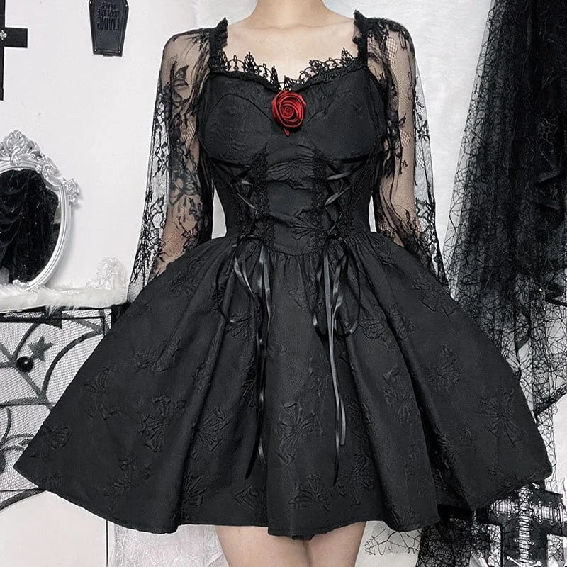 Kawaii Gothic Princess Rose Black Dress ON225 1 Kawaii Gothic Princess Rose Black Dress ON225