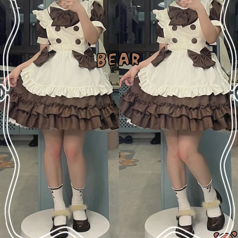 Kawaii Harajuku Chocolate Maid Bow Lolita Dress ON19 5 Kawaii Harajuku Chocolate Maid Bow Lolita Dress ON19 - Image 5