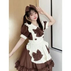 Kawaii Harajuku Chocolate Maid Bow Lolita Dress ON19 9 Kawaii Harajuku Chocolate Maid Bow Lolita Dress ON19 -EgrilDoll Fashion Outlet Store kawaii harajuku chocolate maid bow lolita dress on19 647