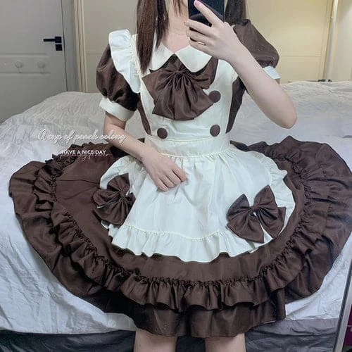 Kawaii Harajuku Chocolate Maid Bow Lolita Dress ON19 7 Kawaii Harajuku Chocolate Maid Bow Lolita Dress ON19 - Image 7