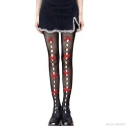 Kawaii Hollow Out Bowknot Black/White Lace Fishnet Tights BE480 -EgrilDoll Fashion Outlet Store kawaii hollow out bowknot blackwhite lace fishnet tights be480 458