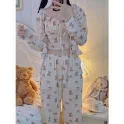 Kawaii Home Wear Three Pieces Set Bear Pajamas ON04 -EgrilDoll Fashion Outlet Store kawaii home wear three pieces set bear pajamas on04 outer long sleeves suspender trousers 854