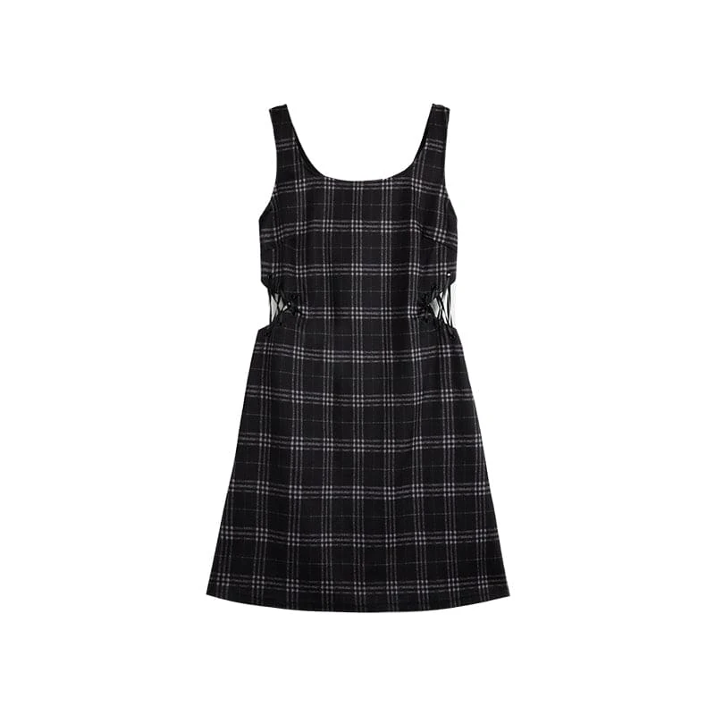 Kawaii Love Heart Hollow Out T-shirt Side Lace Up Plaid Dress ON15 7 Kawaii Love Heart Hollow Out T-shirt Side Lace Up Plaid Dress ON15 - Image 7