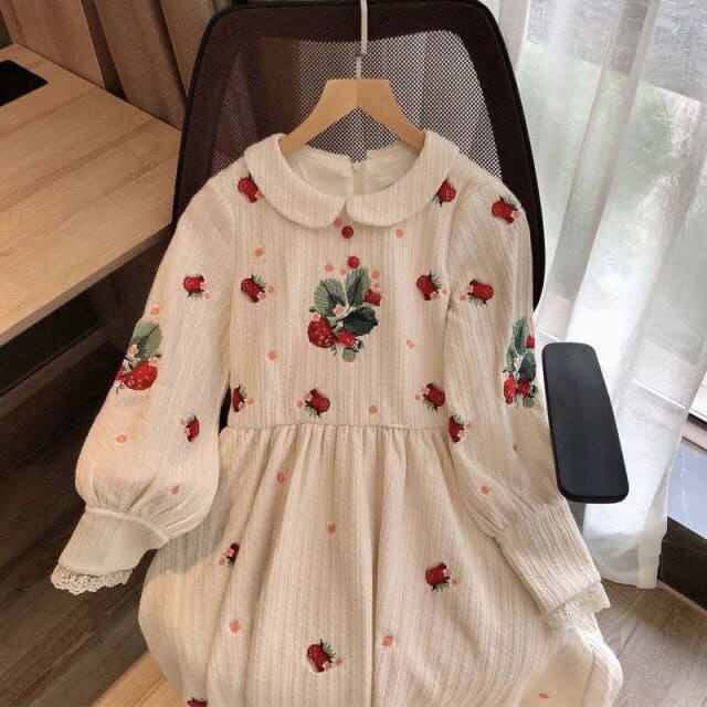 Kawaii Peter Pan Collar Flowers Embroidery Fairy Knitted Dress EG17078 4 Kawaii Peter Pan Collar Flowers Embroidery Fairy Knitted Dress EG17078 - Image 4