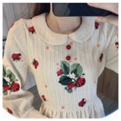 Kawaii Peter Pan Collar Flowers Embroidery Fairy Knitted Dress EG17078 6 Kawaii Peter Pan Collar Flowers Embroidery Fairy Knitted Dress EG17078 -EgrilDoll Fashion Outlet Store kawaii peter pan collar flowers embroidery fairy knitted dress eg17078 573