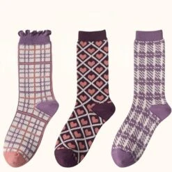 Kawaii Purple Comfy Socks ON355 -EgrilDoll Fashion Outlet Store kawaii purple comfy socks on355 pink plaid love one size 545
