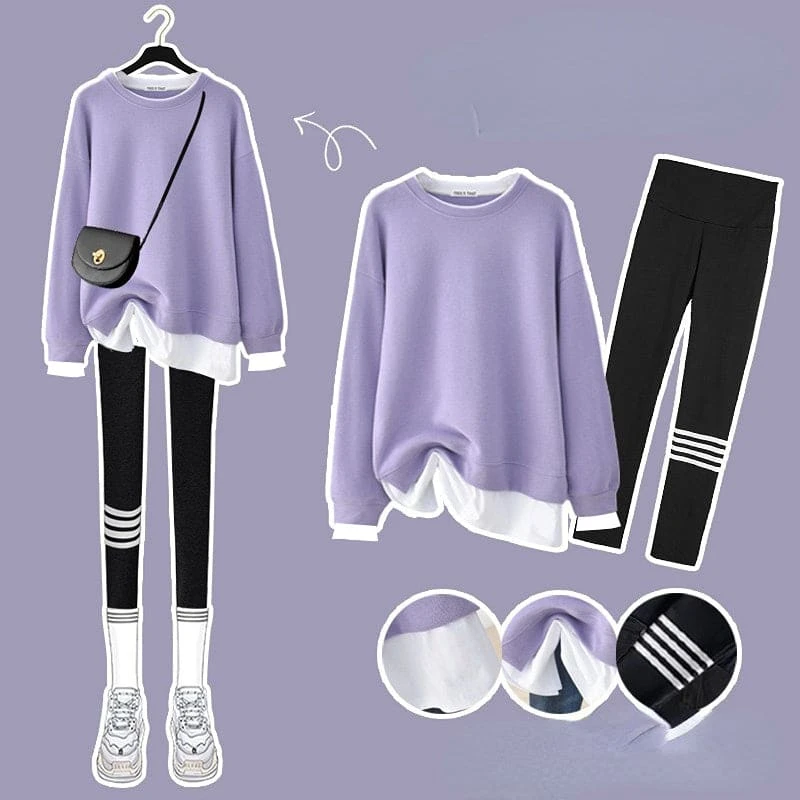 Kawaii Round Collar Sweatshirt Casual Leggings Two Piece Set ON256 4 Kawaii Round Collar Sweatshirt Casual Leggings Two Piece Set ON256 - Image 4