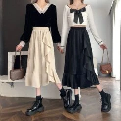 Kawaii Shawl Sweater Pleated Skirt Two Pieces Set ON238 -EgrilDoll Fashion Outlet Store kawaii shawl sweater pleated skirt two pieces set on238 946