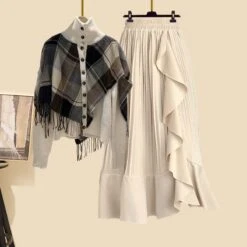 Kawaii Shawl Sweater Pleated Skirt Two Pieces Set ON238 -EgrilDoll Fashion Outlet Store kawaii shawl sweater pleated skirt two pieces set on238 apricot s 378