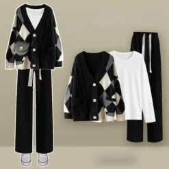 Kawaii Winter Cardigan Sweater Long Sleeve T-shirt Pants Three Piece Set ON248 -EgrilDoll Fashion Outlet Store kawaii winter cardigan sweater long sleeve t shirt pants three piece set on248 black coat 493