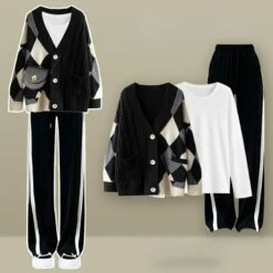 Kawaii Winter Cardigan Sweater Long Sleeve T-shirt Pants Three Piece Set ON248 -EgrilDoll Fashion Outlet Store kawaii winter cardigan sweater long sleeve t shirt pants three piece set on248 black coat 946