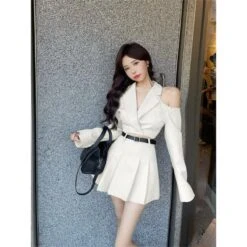 Kfashion Hollow Shoulder Blazer And Pleated Skirt Set ON129 -EgrilDoll Fashion Outlet Store kfashion hollow shoulder blazer and pleated skirt set on129 104