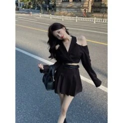 Kfashion Hollow Shoulder Blazer And Pleated Skirt Set ON129 -EgrilDoll Fashion Outlet Store kfashion hollow shoulder blazer and pleated skirt set on129 499