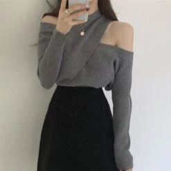 Knitted Sweater Cutout Off Shoulder Cross Tops BE156 -EgrilDoll Fashion Outlet Store knitted sweater cutout off shoulder cross tops be156 779