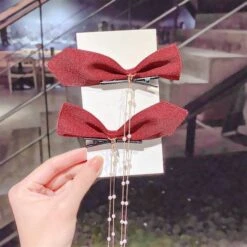 Korean Bow Pearls Chain Rhinestone Hair Clip EG16687 -EgrilDoll Fashion Outlet Store korean bow pearls chain rhinestone hair clip eg16687 188
