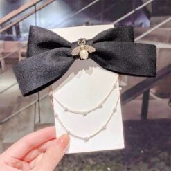 Korean Bow Pearls Chain Rhinestone Hair Clip EG16687 -EgrilDoll Fashion Outlet Store korean bow pearls chain rhinestone hair clip eg16687 554