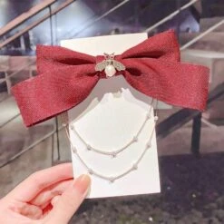 Korean Bow Pearls Chain Rhinestone Hair Clip EG16687 -EgrilDoll Fashion Outlet Store korean bow pearls chain rhinestone hair clip eg16687 784