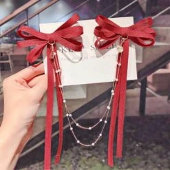 Korean Bow Pearls Chain Rhinestone Hair Clip EG16687 -EgrilDoll Fashion Outlet Store korean bow pearls chain rhinestone hair clip eg16687 988