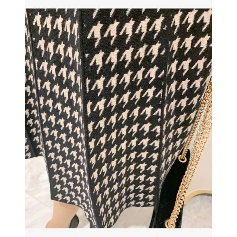 Korean Elegant Knitted Plaid Long Sleeve Lace-up Bow Pleated Dress EG16323 2 Korean Elegant Knitted Plaid Long Sleeve Lace-up Bow Pleated Dress EG16323 - Image 2