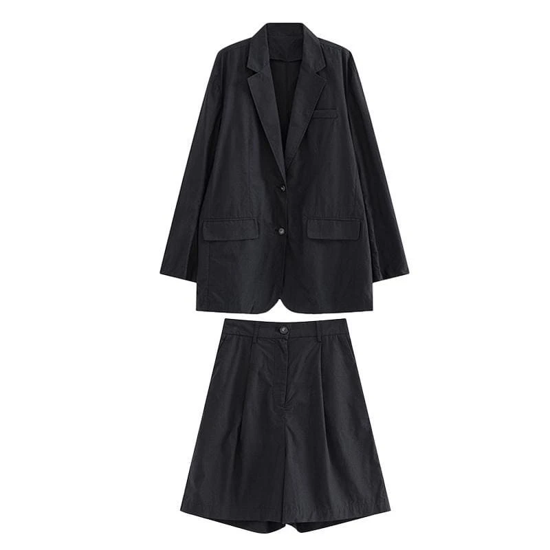 Korean Fashion Black Loose Blazer & Black Shorts TK020 8 Korean Fashion Black Loose Blazer & Black Shorts TK020 - Image 8